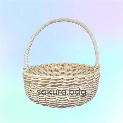 Jual K52XL Keranjang Rotan PREMIUM Bulat Lengkung Tangkai XL 20x7 Cm