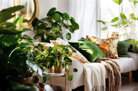 Cozy Living Room with Indoor Plants. Home Gardening and Biophilic ...