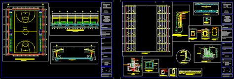 Multi Sports Court Concrete With Grandstands Dwg Block For Autocad