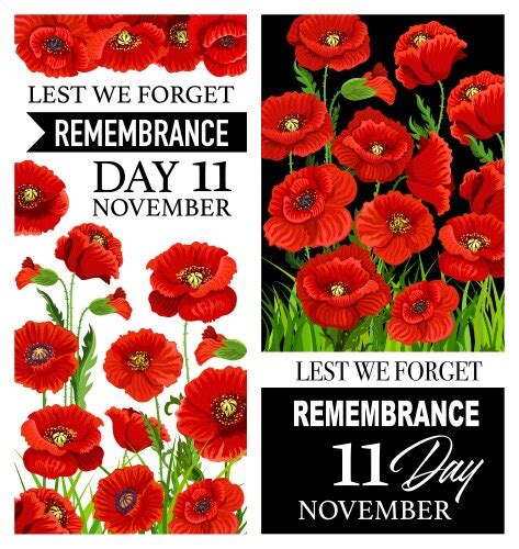 11 November Poppy Remembrance Day Card Royalty Free Vector