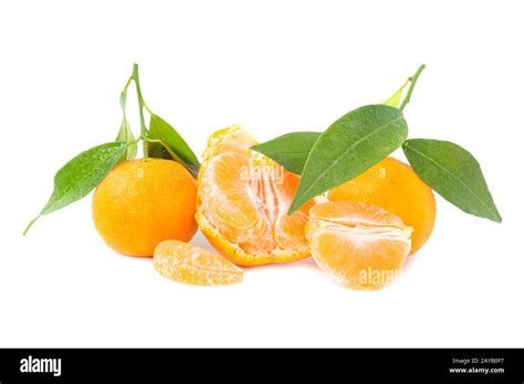 Orange Mandarins With Green Leaves Stock Photo Alamy