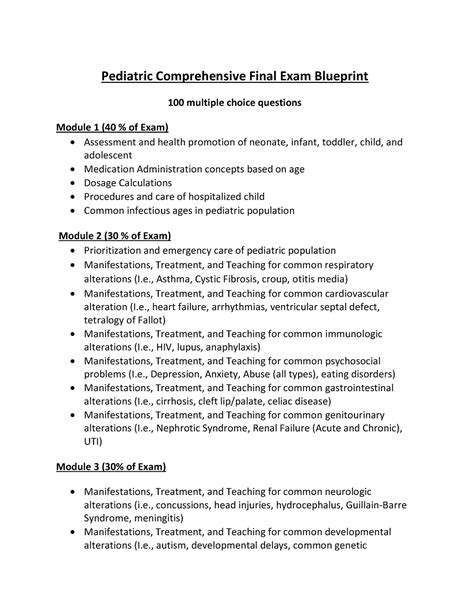 Final Blueprint Nur Exam Pediatric Comprehensive