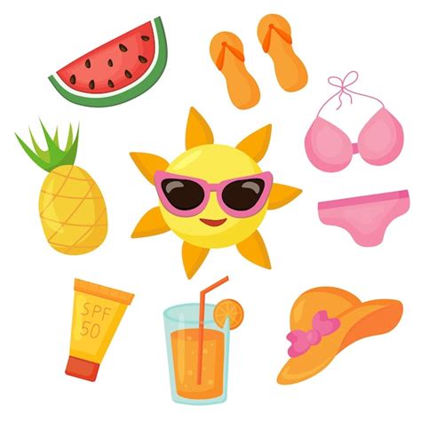 Premium Vector Collection Of Summer Stickers Sun Sunglasses Spf Watermelon Pineapple Bikini