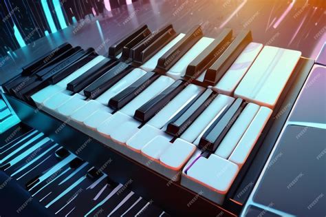 3d illustration of piano keys over cyber background with notes ...