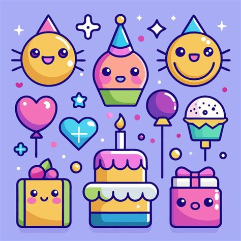 Happy Birthday Party Cartoon Characters Elements | Premium AI-generated vector