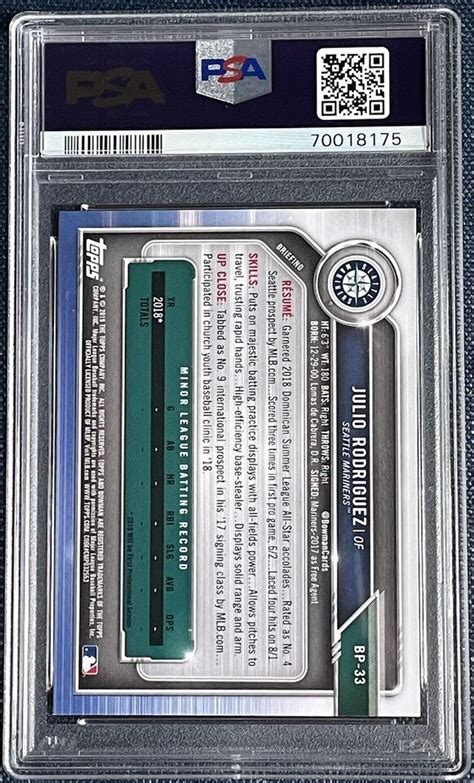 JULIO RODRIGUEZ 2019 Bowman Prospects 1st Bowman Card RC PSA 10 ROY