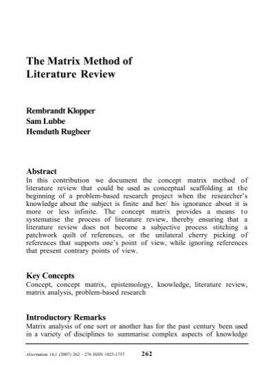 The Matrix Method Of Literature Review Alternation Journal