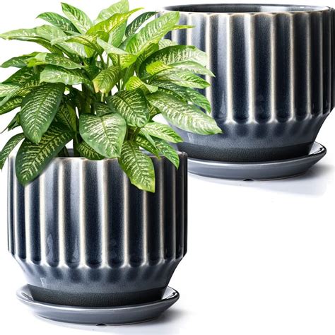 Amazon Fengson Large Ceramic Planters With Saucer Set Of 3 Plant