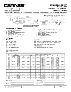 Fillable Online SUBMITTAL SHEET MODEL ADCD DUAL DUCT AIR TERMINAL