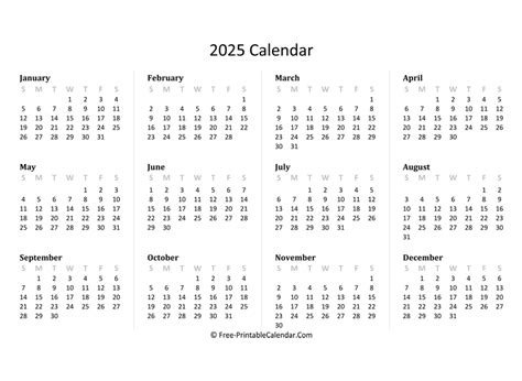 Yearly Calendar 2025 Printable Free A Comprehensive Guide To Planning