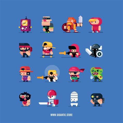 Game Design Characters Flat Design Illustrations Mark Rise Game