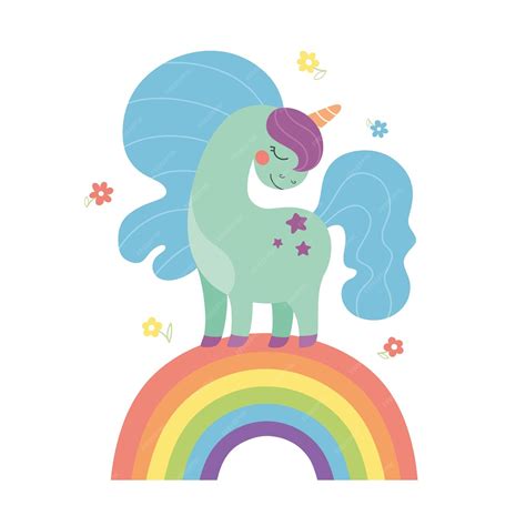 Lindo Unicornio En El Arcoiris Vector Premium