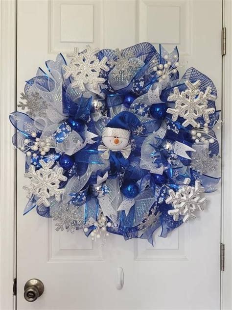 Blue Silver And White Let It Snow Deco Mesh Wreath Etsy Deco Mesh