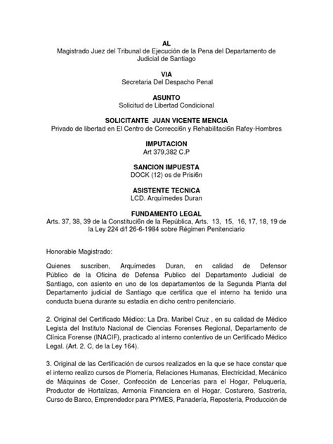 Solicitud De Libertad Condicional Pdf Castigos Debido Al Proceso