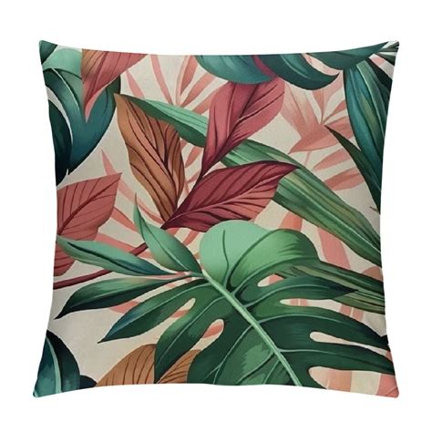 PRATYUS Tropical Leaves Throw Pillow Covers Green Palm Leaf Monstera