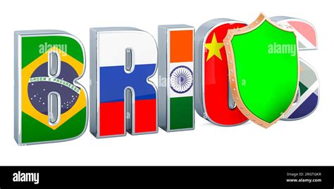 Brics Summit With Shield 3d Rendering Isolated On White Background