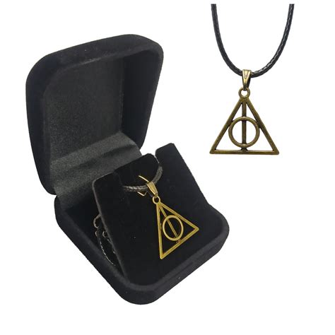 Colar Harry Potter Pingente Relíquias da Morte Dourado Prata