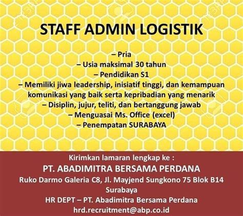 Lowongan Kerja Staff Admin Logistik Atmago