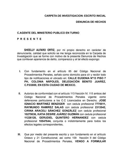 Denuncia Fraude Procesal Carpeta De Investigacion Escrito Inicial