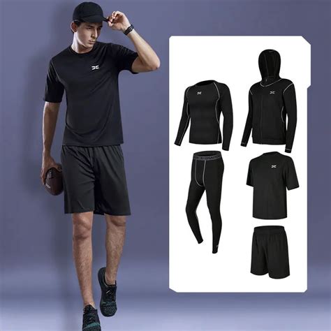 Workout Running Sets Men 5 Pieces Set Compression Basketball Tights