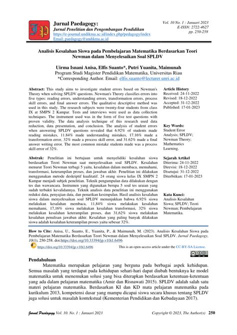 Pdf Analisis Kesalahan Siswa Pada Pembelajaran Matematika Berdasarkan