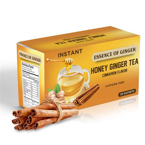 Natural Honey Ginger Cinnamon Flavor Tea 20 Sachet Packets Instant Beverage 18 Grams Made With