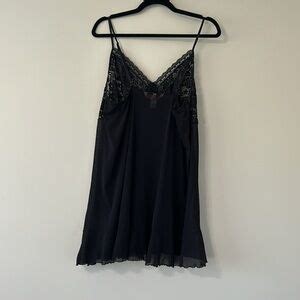 Cacique Intimates Sleepwear Cacique Black Sheer Lace Lingerie Nighty Woman Bow Front