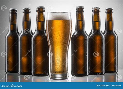 Glass And Bottles Of Beer Stock Image Image Of Focus 123561337