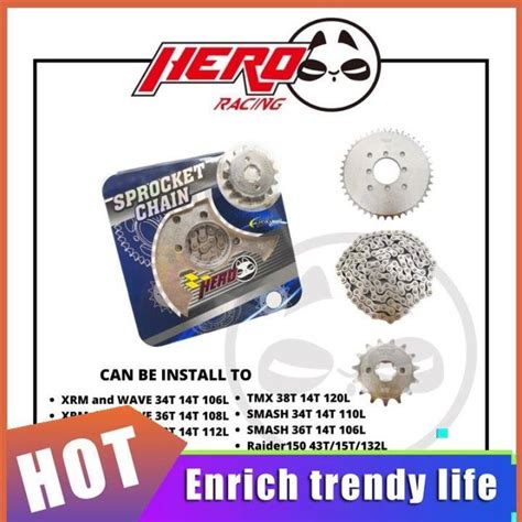 HERO Sprocket Chain Set Chrome Made In Thai For XRM WAVE SMASH TMX