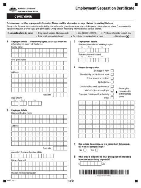 Centrelink Separation Certificate Fill Out Sign Online DocHub