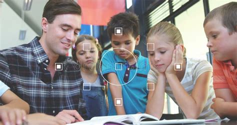 Image of Focus Over Diverse Pupils and Male Teacher Learning at School ...