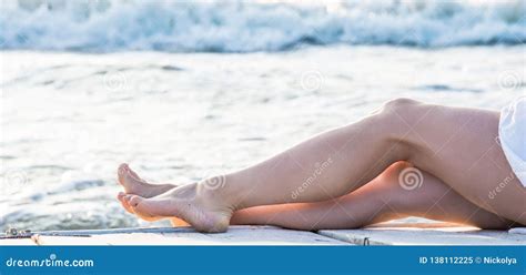 Woman S Beautiful Legs On The Beach Stock Image Image Of Pleasure