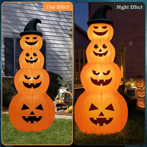 8 Feet Inflatable Halloween Pumpkins Stack With Built In Led Lights