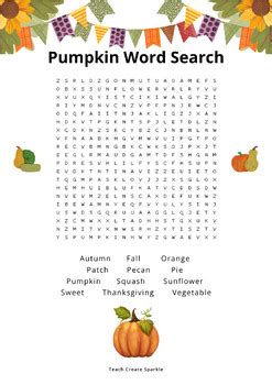 Pumpkin Word Search Puzzle Thanksgiving Activities Free Printable