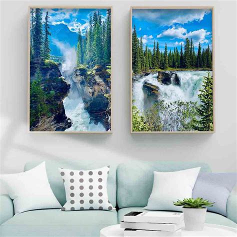 Landscape Oil Painting Forest Waterfall River Beautiful Natural