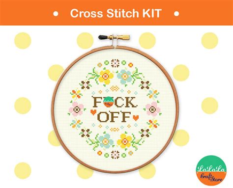 Adult Cross Stitch Kit Fuck Off Cross Stitch Kit Flower Etsy