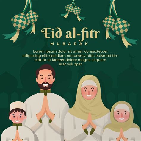 happy eid mubarak family  vector art  vecteezy