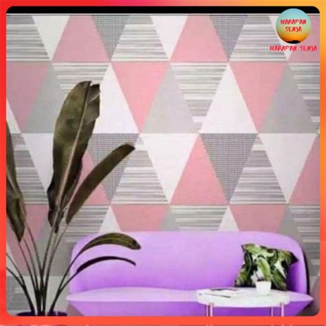 Jual HS WALLPAPER DINDING Ukuran 45 Cm X 10 M Motif SEGITIGA PINK