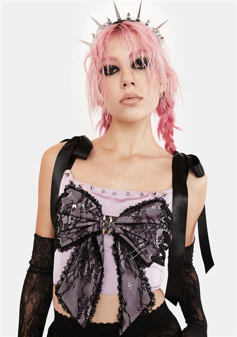 Current Mood Purple Lace Up Bow Corset Top Dolls Kill