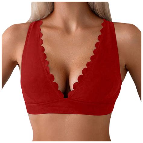 Hauetro Women S Deep V Neck Bikini Top Push Up Padded Swimsuit Top