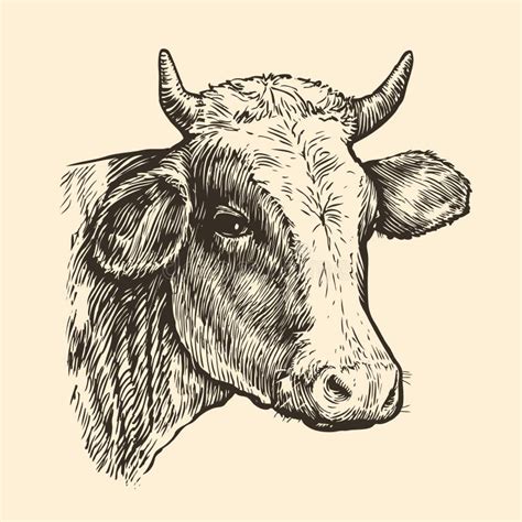 Cows Head Hand Drawn Sketch In A Graphic Style Stock Vector