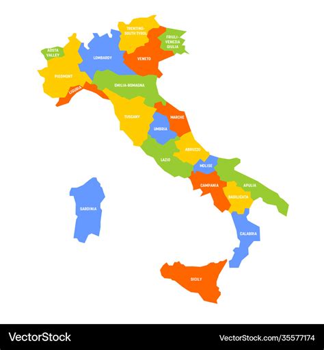 Italy - map regions Royalty Free Vector Image - VectorStock