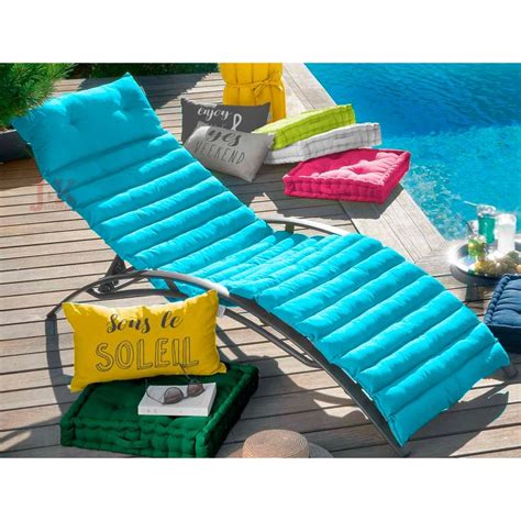 Coussin Matelass Pour Bain De Soleil Bleu Turquoise X Cm Coton