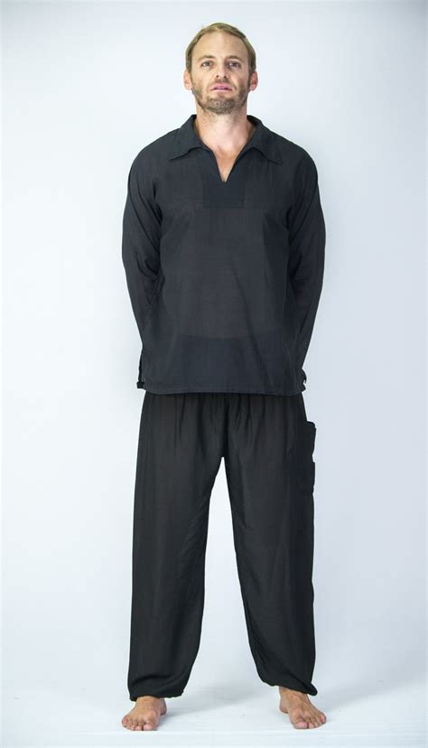 Mens Yoga Shirts Collar V Neck In Black | Sure Design