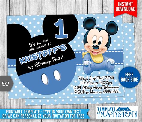 baby mickey mouse birthday invitation  templatemansion  deviantart
