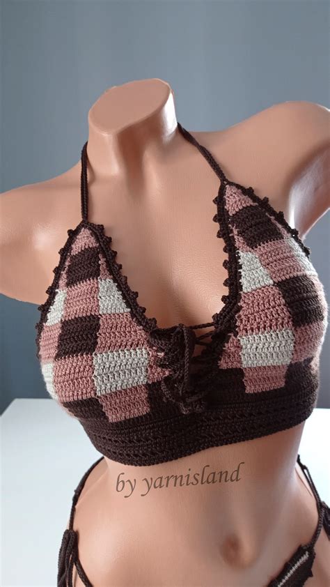 Crochet Bikini Set Checkered Bikini Crochet Swimwear Etsy