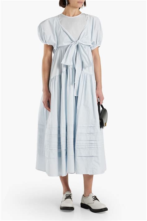 Cecilie Bahnsen Bow Detailed Gathered Cotton Midi Dress The Outnet