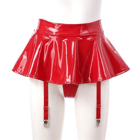 Women S Mini Skirt Lingerie Metallic Look Faux Leather Micro Skater Clubwear EBay