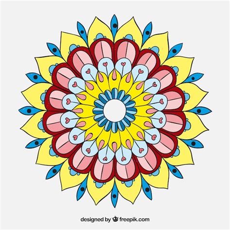 Mandala colorida desenhada a mão Vetor Grátis