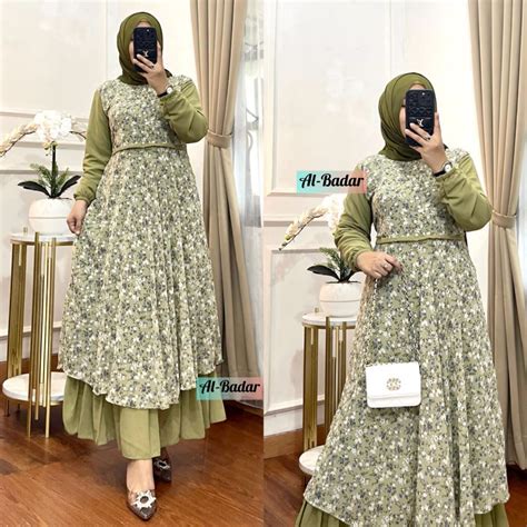 Jual Gamis Dua Layer Motif Bunga Terbarugamis Ceruty Babydollgamis